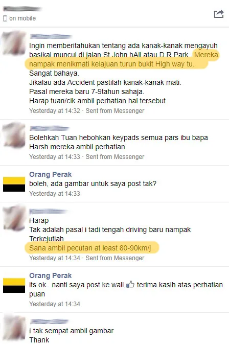 Pengguna Jalan Raya Sekitar Ipoh Mohon Ibu Bapa Prihatin Anak Yang Kayuh Basikal