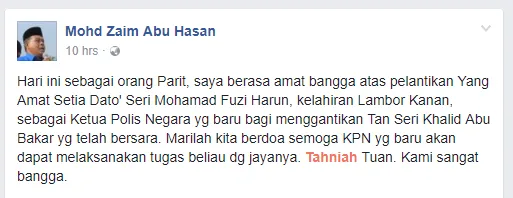 ucapan dari dato zaim
