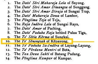Toh Senongsa Seri Nara Wangsa ke 9 Toh Itam Dewi bin Panglima Kinta Ngah Gapor