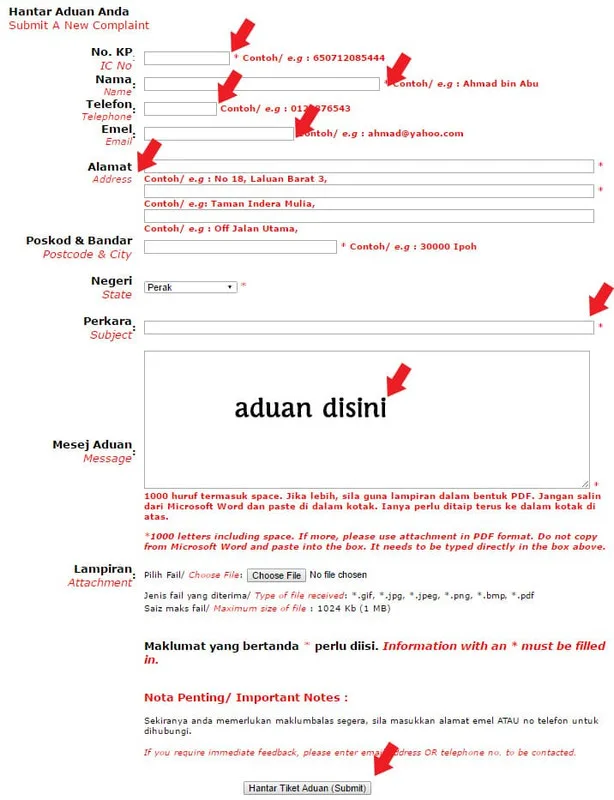borang aduan sistem e-aduan perak