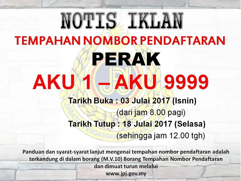 AKU Number Plate Tender Opened by Perak JPJ