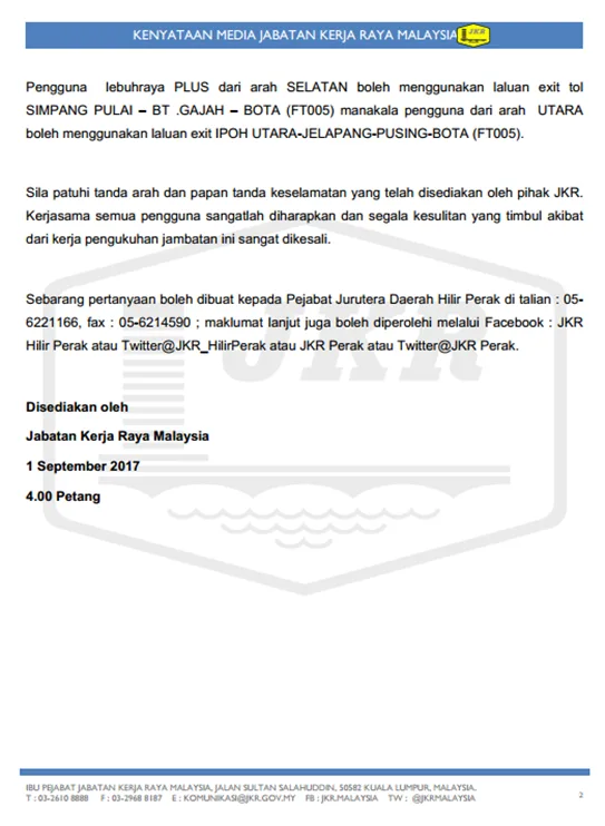 Bridge closure media statement 2