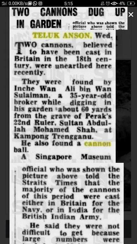 The History of the Old Cannons at the Hilir Perak District and Land Office