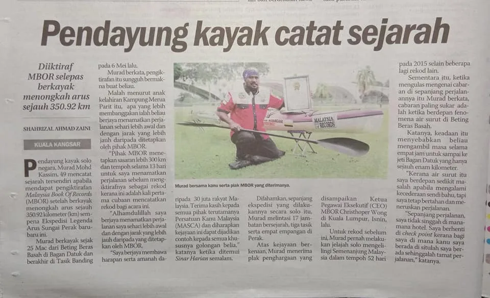 Solo Kayak Against the Current of Sungai Perak 350.92 KM